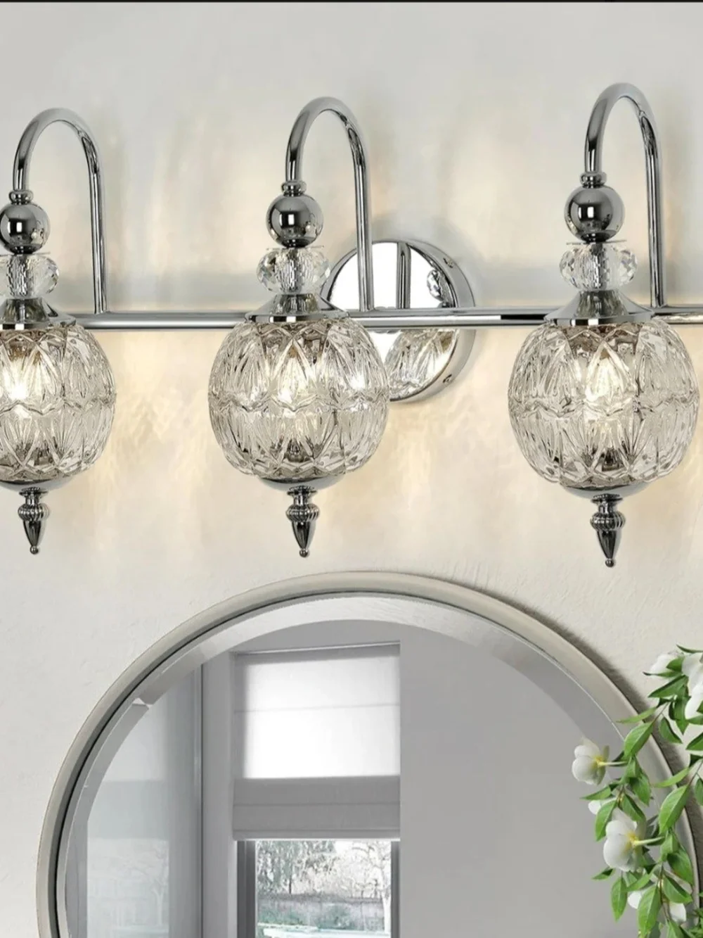 Chrome 3-Light Bathroom Vanity Sconce with Clear Crystal Glass Shades